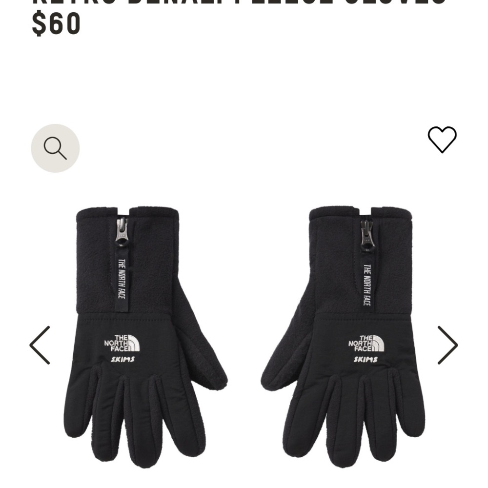 THE NORTH FACE X SKIMS
RETRO DENALI FLEECE GLOVES
Onyx size XS. 
 ship ASAP